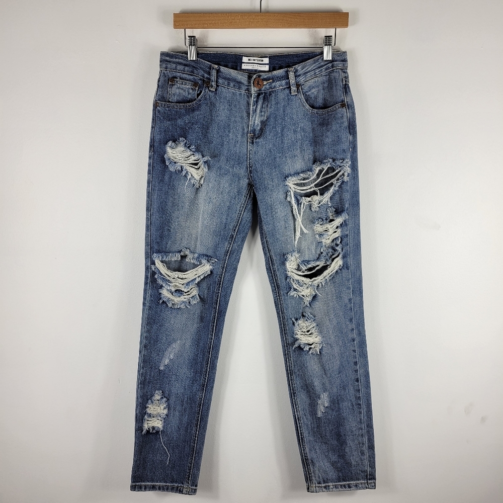 One Teaspoon Awesome Baggies Mid Rise Distressed Destroyed Straight Tapered Jean